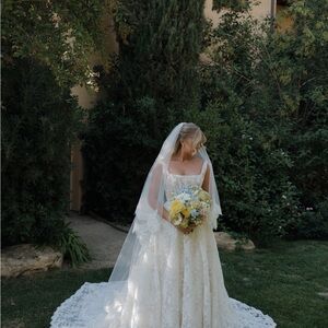 Custom White French Lace Wedding Dress - Justin Alexander